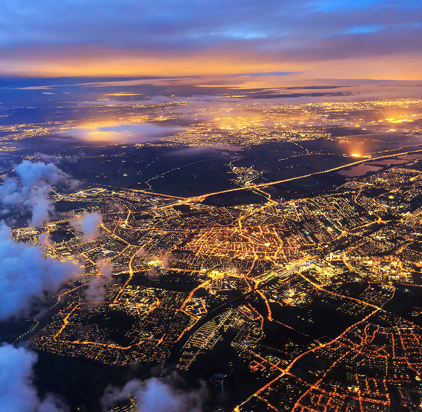 Overhead of city at dark