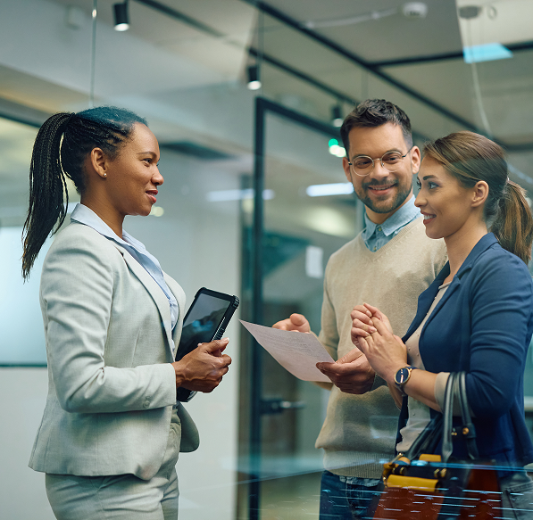 Financial professionals conversing