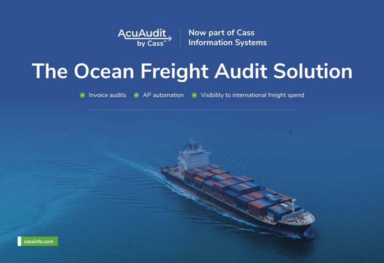 Cargo ship in ocean with promotional text for 